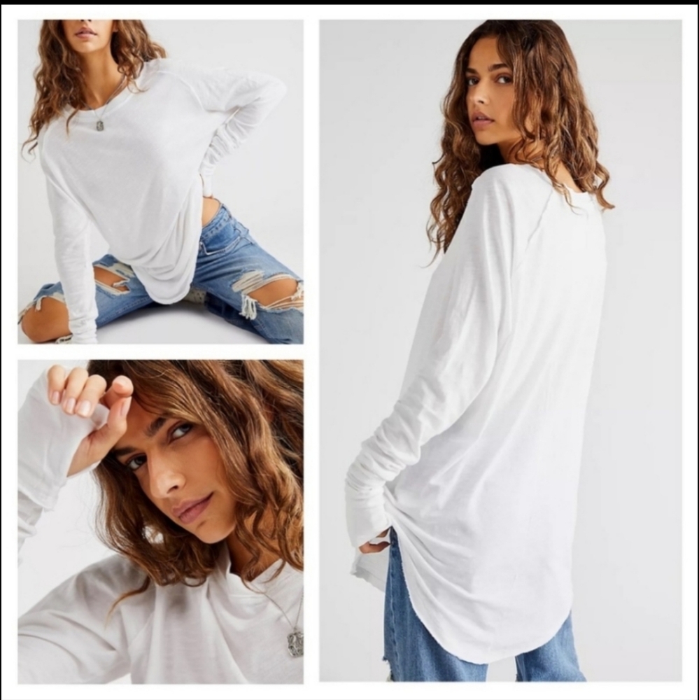 NWT FREE PEOPLE We The Free White ARDEN Longsleeve Tee